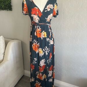 Patrons of Peace Blue Flutter Sleeve Maxi Dress